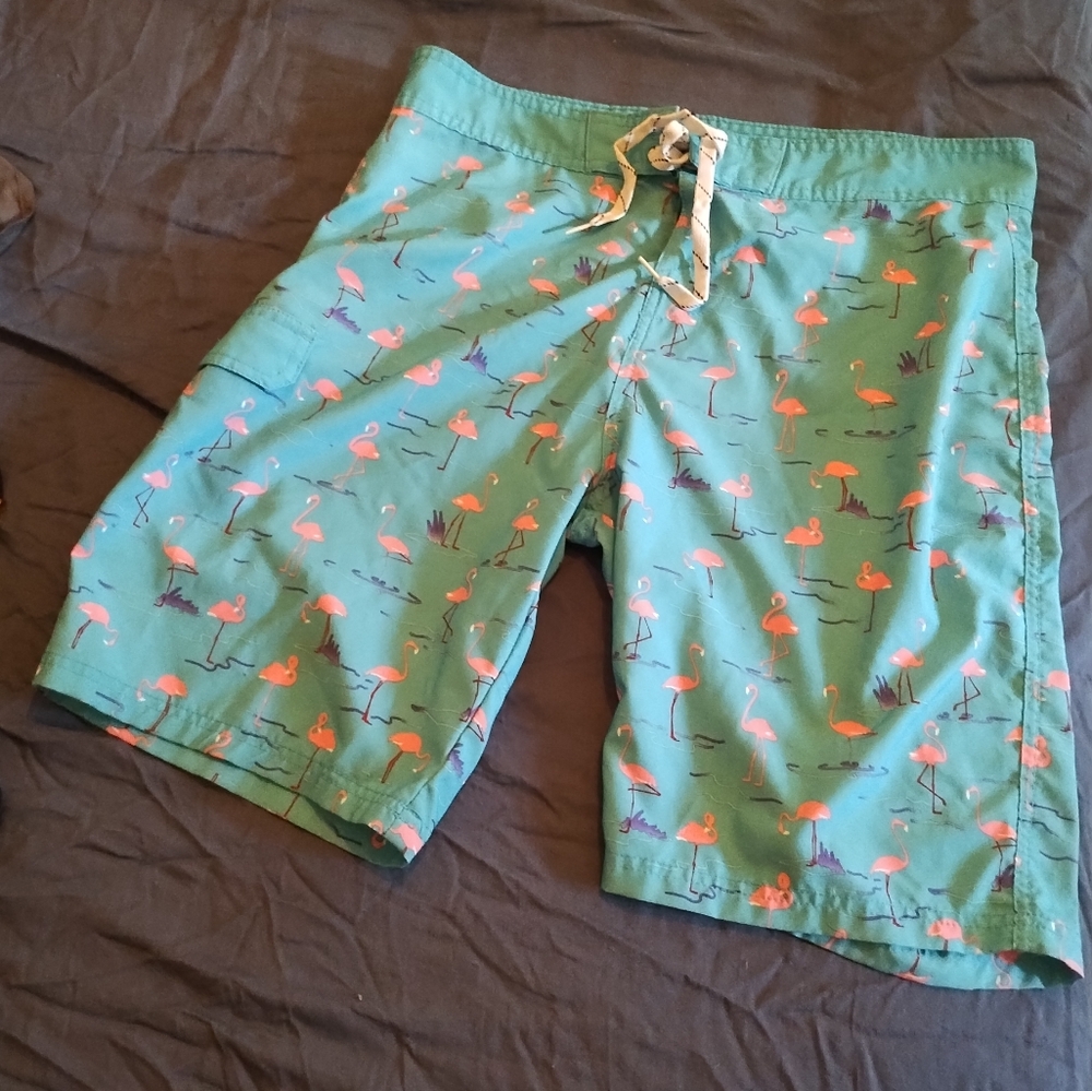 Vintage Flamingo Print Board Shorts
